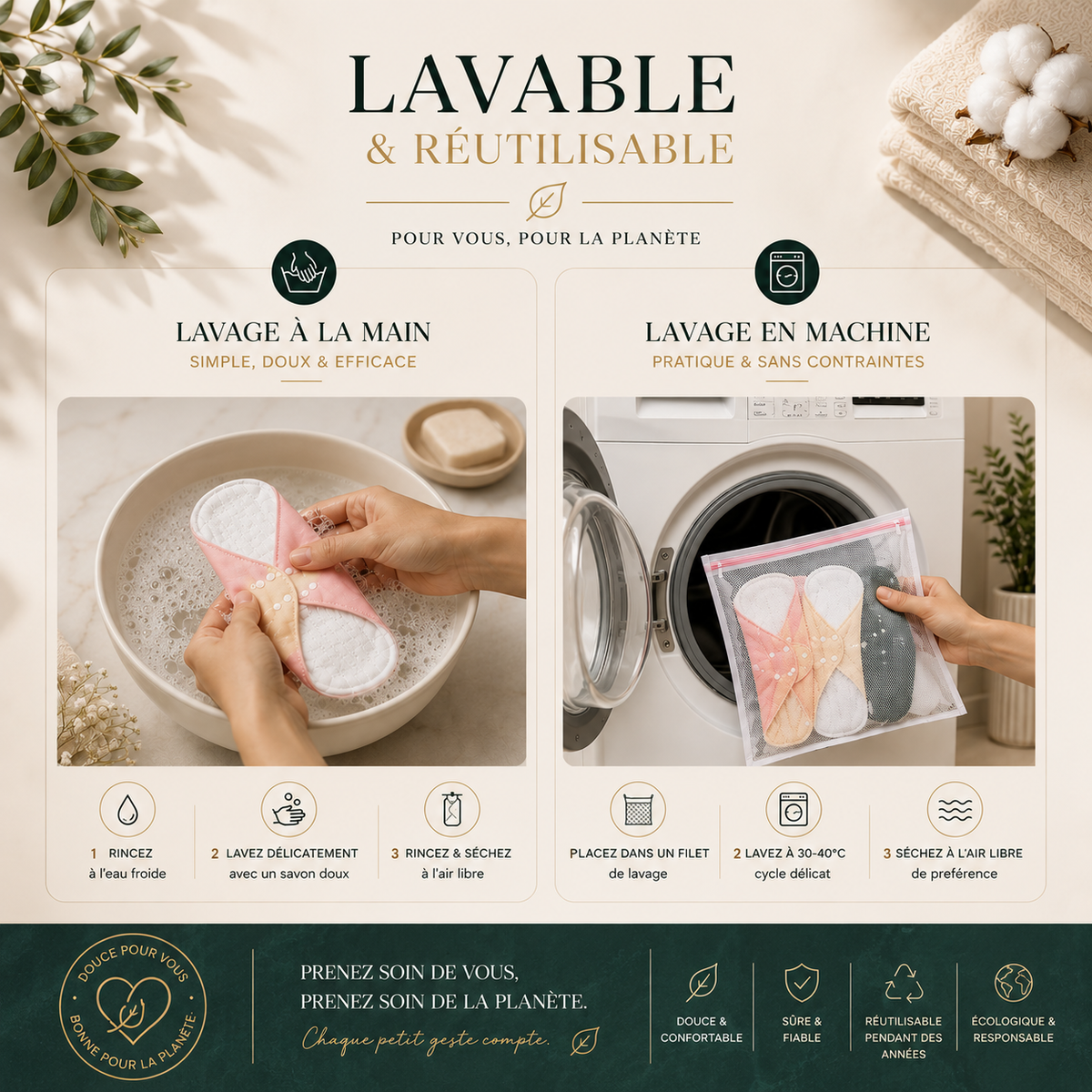 SERVIETTE HYGIÉNIQUE RÉUTILISABLE ELIONORS™